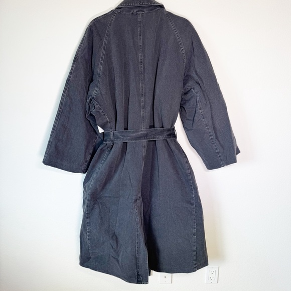 Good American Uniform Tie-Up Pockets Black‎ Wash Denim Trench Coat 2XL/3XL - Picture 11 of 15